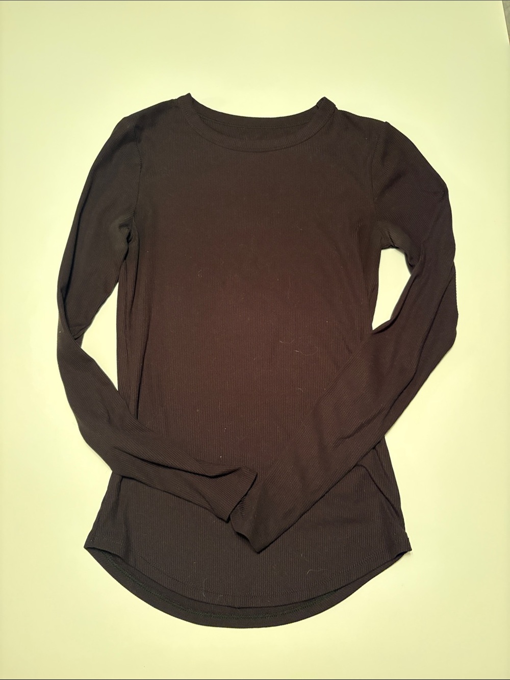 Women's Long Sleeve Ribbed Fitted Top - Black